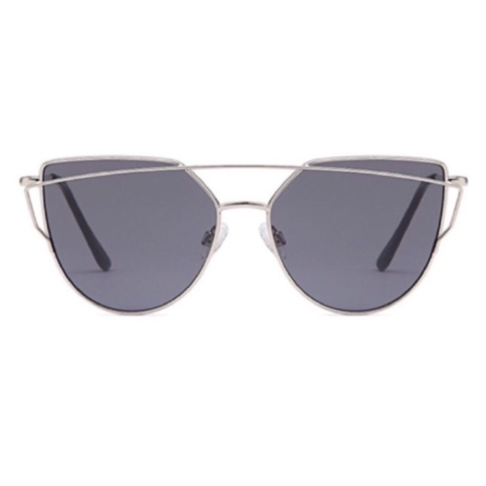 Silver Frame Smoke Lens Cat Eye Aviator Sunglasses - Picture 2 of 3